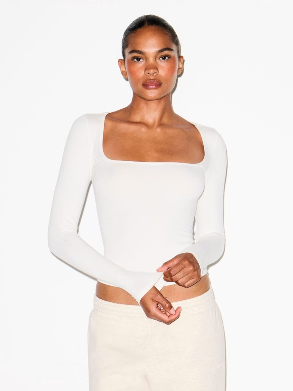 SKIMS COTTON JERSEY SCOOP NECK LONG SLEEVE TOP